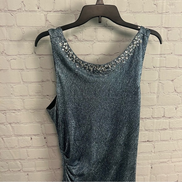 Alex Evenings NEW blue metallic jewel embellished midi gown size 16 Plus gems - Picture 2 of 11